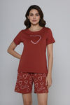 Zivame Knit Cotton Short Set - Burnt Brick — thumbnail 1